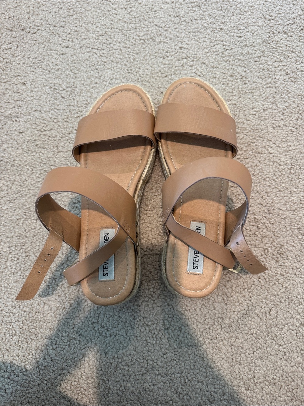 Steve Madden Beige/Tan Double-Strap Ankle-Wrap Platform Sandals
